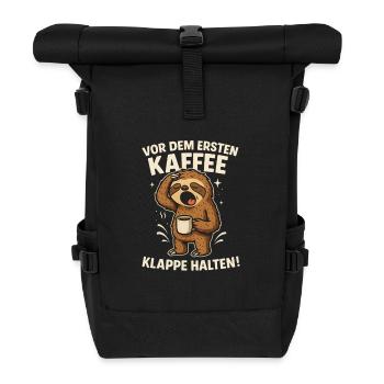 Faultier Kaffee Klappe Halten Arbeit Büro - Rolltop Rucksack - Schwarz - Vorne