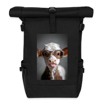 Cooles Kalb mit Attitüde - Rolltop Rucksack - Schwarz - Vorne