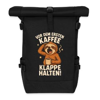 Vor dem ersten Kaffee Klappe halten! - Rolltop Rucksack - Schwarz - Vorne