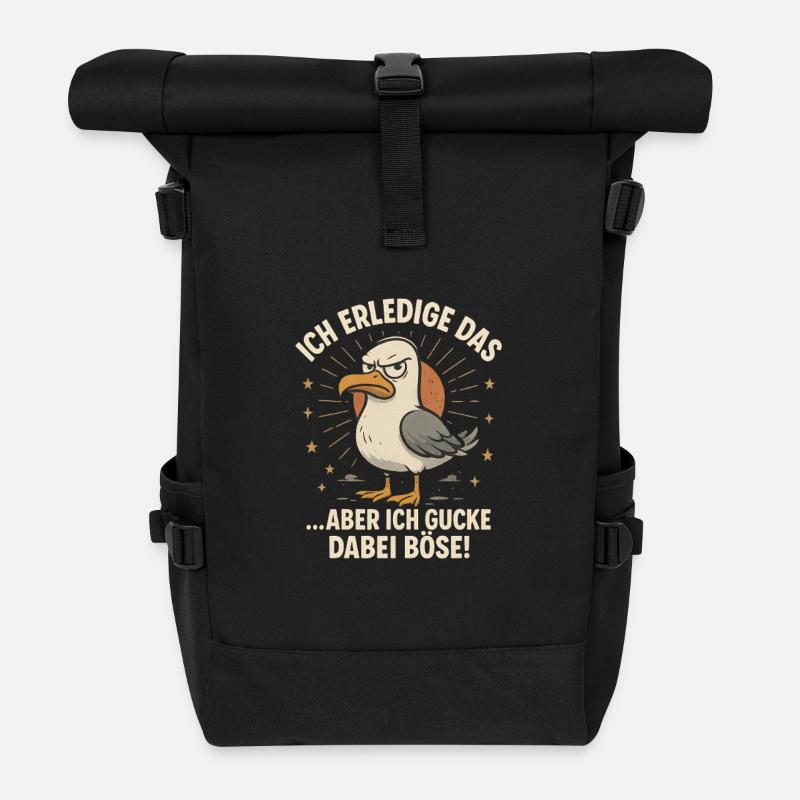 Funny Seagull Naughty Saying Work Colleagues - Roll Top Backpack - black