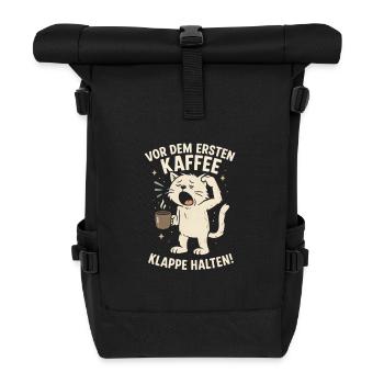 Kaffee Katze Montag Arbeit Büro Spruch - Rolltop Rucksack - Schwarz - Vorne