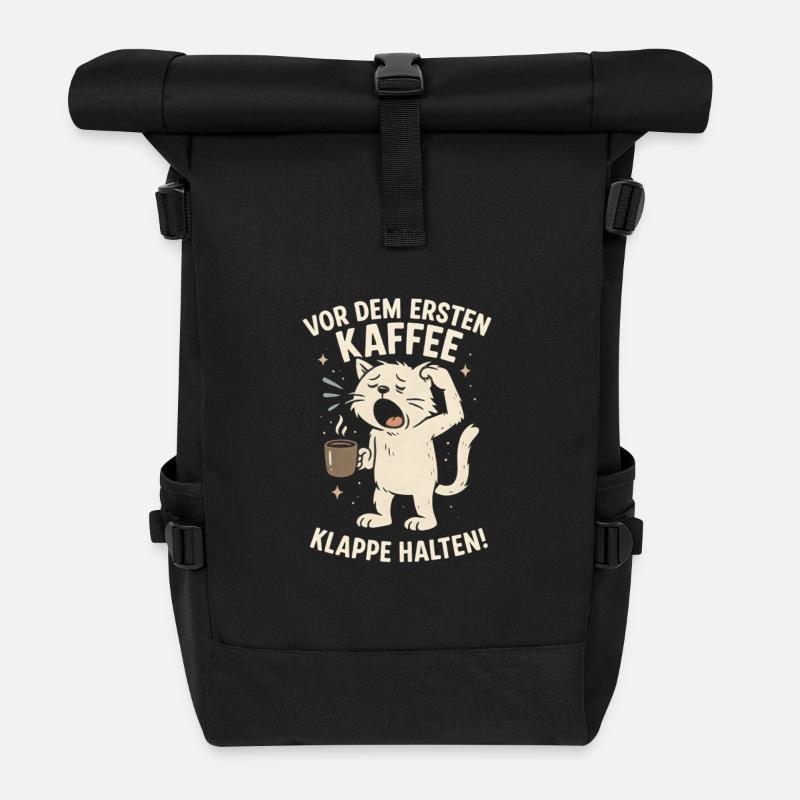 Kaffee Katze Montag Arbeit Büro Spruch - Rolltop Rucksack - Schwarz