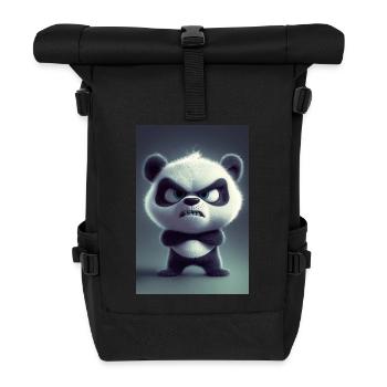 Grumpy Cartoon Panda Mood - Roll Top Backpack - black - Front