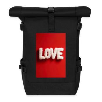 Pelzige LIEBE auf rotem Hintergrund - Rolltop Rucksack - Schwarz - Vorne