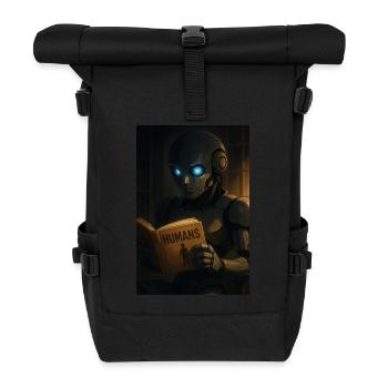 Neugierige Roboterlektüre über Menschen - Rolltop Rucksack - Schwarz - Vorne