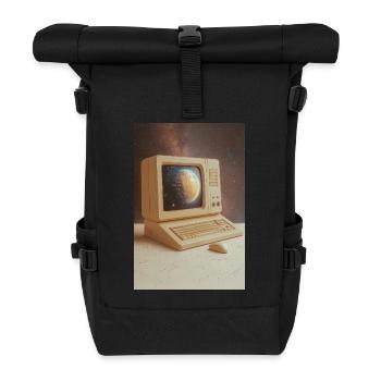 Retro-Computer trifft Weltraum - Rolltop Rucksack - Schwarz - Vorne