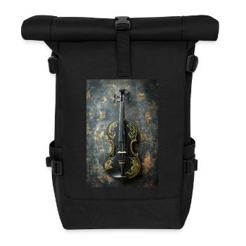 Elegant Black and Gold Violin - Roll Top Backpack - black - Front