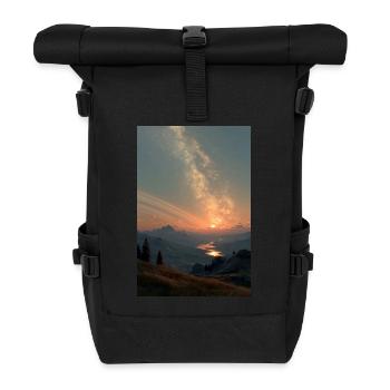 Cosmic Sunset Over Mountains - Roll Top Backpack - black - Front