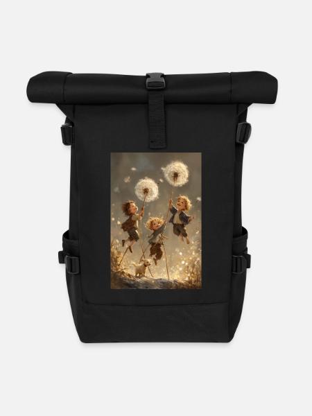 Fröhliches Löwenzahn-Abenteuer - Rolltop Rucksack - Schwarz