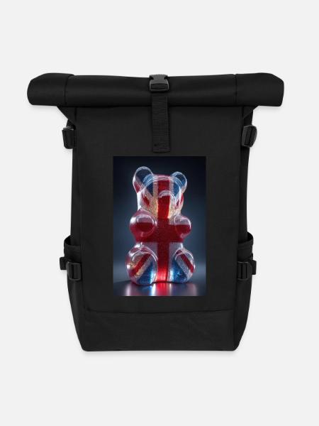 Union Jack Gummy Bear - Roll Top Backpack - black