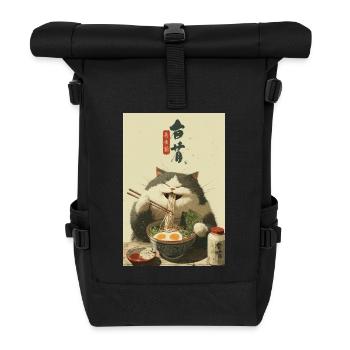 Happy Cat Loves Ramen - Roll Top Backpack - black - Front