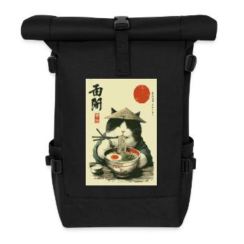 Samurai-Katze genießt Ramen - Rolltop Rucksack - Schwarz - Vorne