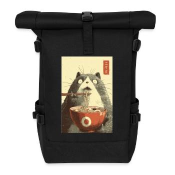 Shocked Cat Eating Ramen - Roll Top Backpack - black - Front