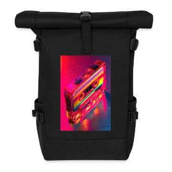 Neon Regenbogen Kassette - Rolltop Rucksack - Schwarz - Vorne