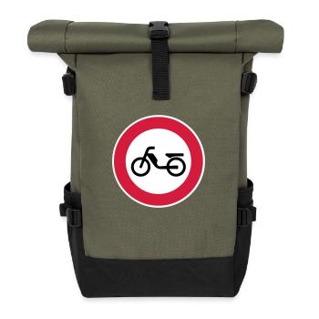 Mofa Moped Verbot Verbotsschild Verkehrsschild 2c - Rolltop Rucksack - Olive/Schwarz - Vorne