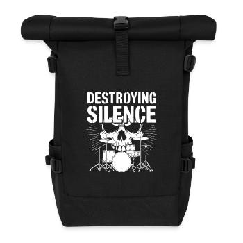 Schlagzeug Schlagzeuger Destroy Silence Rockband - Rolltop Rucksack - Schwarz - Vorne