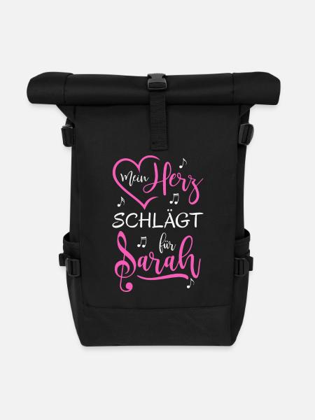 Mein Herz schlägt für Sarah - Rolltop Rucksack - Schwarz