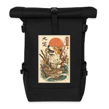 Corgi Japonais mangeant des Ramen - Style Ukiyo-e - Sac à dos roll top - noir - Devant