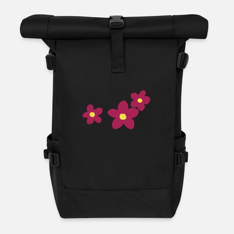Flower Power two-color floral design - Roll Top Backpack - black
