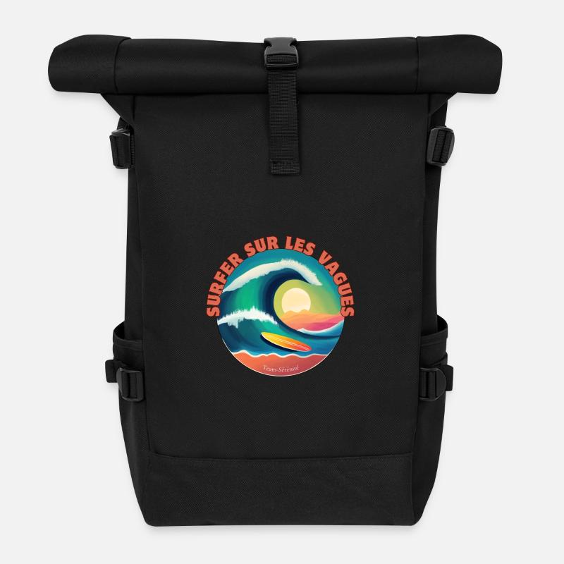 Surfing the waves - Roll Top Backpack - black