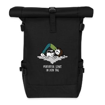 Perfect start to the day – yoga and cat - Roll Top Backpack - black - Front