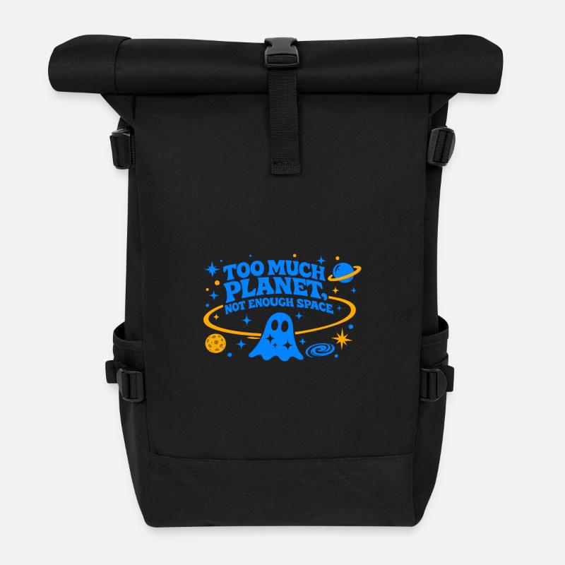 Too Much Planet | Not Enough Space | Electric Blue - Roll Top Backpack - black