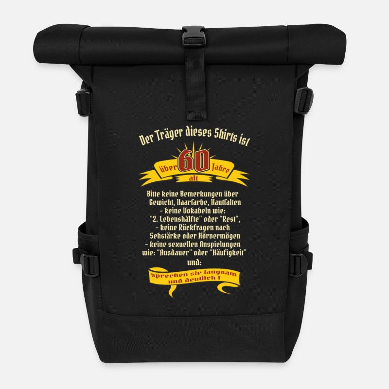über 60 Jahre, original RAHMENLOS® Design - Rolltop Rucksack - Schwarz