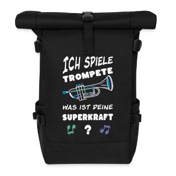 Ich spiele TROMPETE - Was ist deine SUPERKRAFT? - Rolltop Rucksack - Schwarz - Vorne