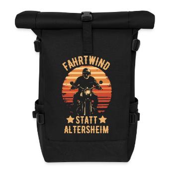 Motorrad Vintage Rentner Ruhestand Lustiger Spruch - Rolltop Rucksack - Schwarz - Vorne