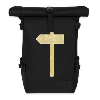 Rustic Wooden Signpost Illustration - Roll Top Backpack - black - Front