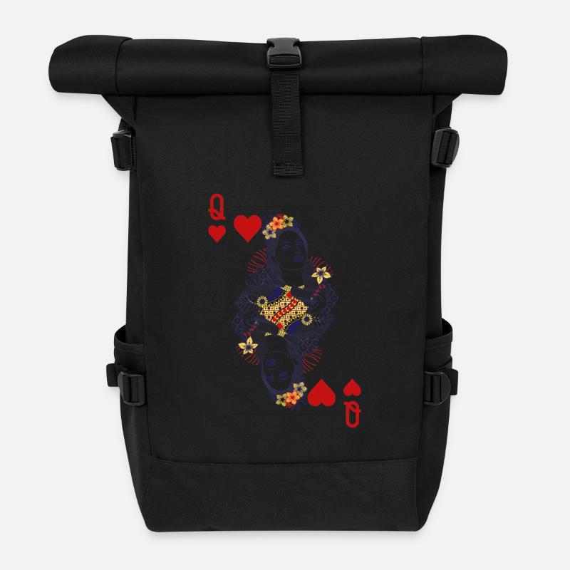 Herzkönigin ♥︎ Spielkarten-Design - Rolltop Rucksack - Schwarz