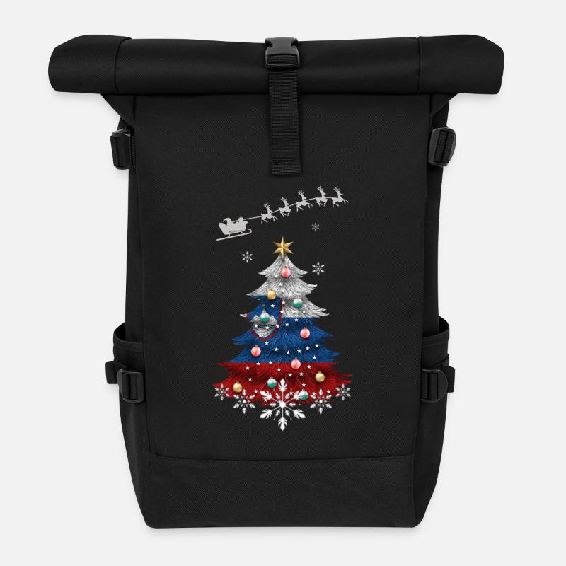 Christmas tree with Slovenia flag - Roll Top Backpack - black