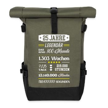 25 Geburtstag 25ter Geb Geschenk Happy Birthday - Rolltop Rucksack - Olive/Schwarz - Vorne