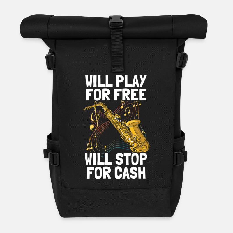 Will play for free Saxophon Saxophonspieler - Rolltop Rucksack - Schwarz