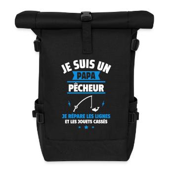 Papa pêcheur,Cadeau fête des pères,Pêche,papa - Sac à dos roll top - noir - Devant