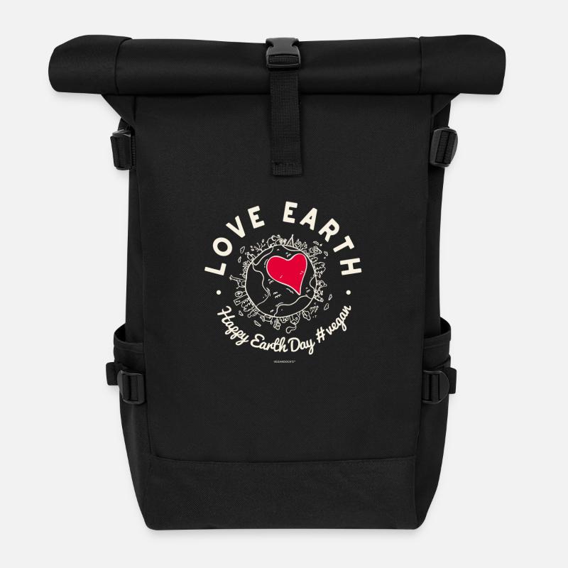 Vegan TShirt "Love Earth - Happy Earth Day" Black - Roll Top Backpack - black