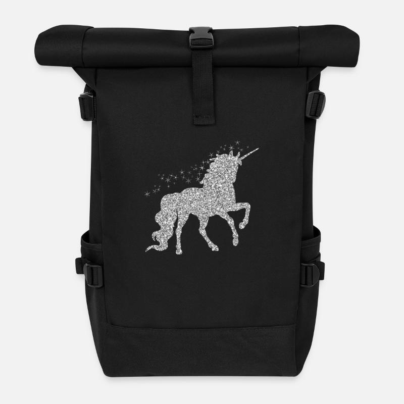 Das silberne glitzer Einhorn - Rolltop Rucksack - Schwarz