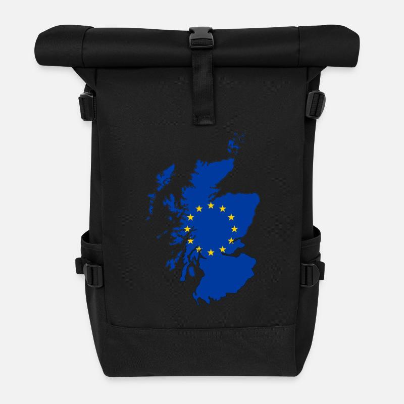 Scotland Map with EU Flag - Roll Top Backpack - black