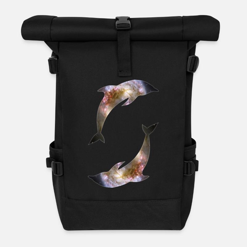 Delfine Galaxie - Rolltop Rucksack - Schwarz