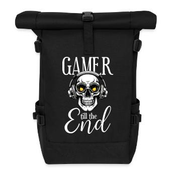 Gamer zocken Totenkopf Kopfhörer till the end - Rolltop Rucksack - Schwarz - Vorne
