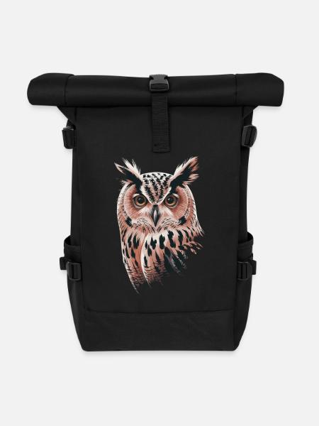 Niedliche Eule Vogel Federn Blumen Muster - Rolltop Rucksack - Schwarz