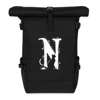 Letter N with cat - Roll Top Backpack - black - Front