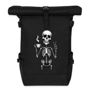 Coffee & Chill – Skeleton Style - Roll Top Backpack - black - Front