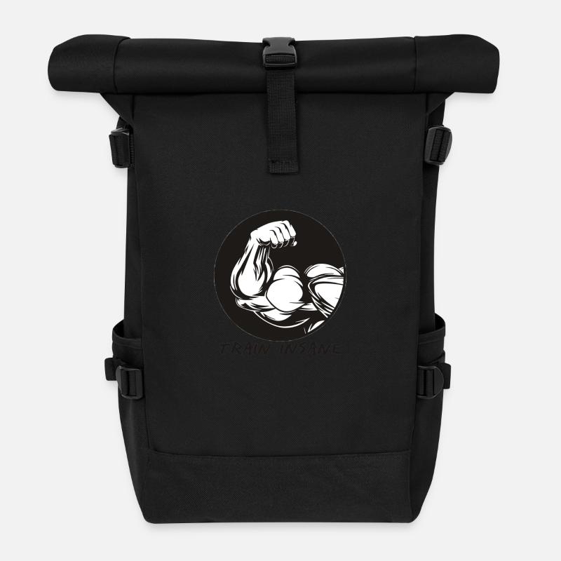 TRAIN INSANE | Fitness motivation muscles - Roll Top Backpack - black