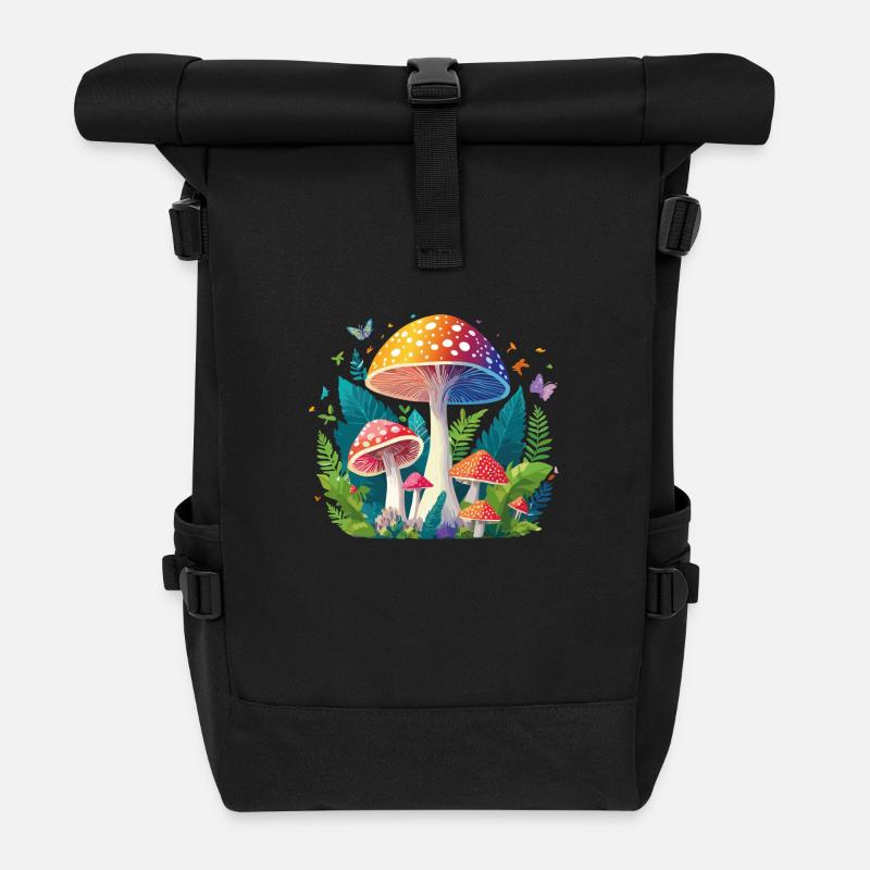 Fantasy Mushroom - Roll Top Backpack - black