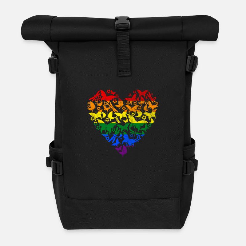 RAINBOW HEART BUTTERFLY - Rolltop Rucksack - Schwarz