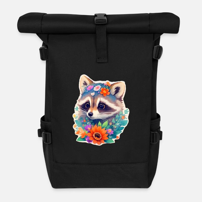 Waschbär - Rolltop Rucksack - Schwarz