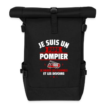 Papa pompier, Cadeau fête des pères - Sac à dos roll top - noir - Devant