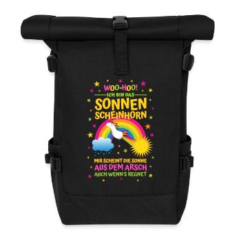Sonnenscheinhorn mit Spruch Sonne aus dem Arsch - Rolltop Rucksack - Schwarz - Vorne