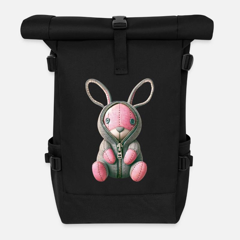 Rosa Häschen - Rolltop Rucksack - Schwarz